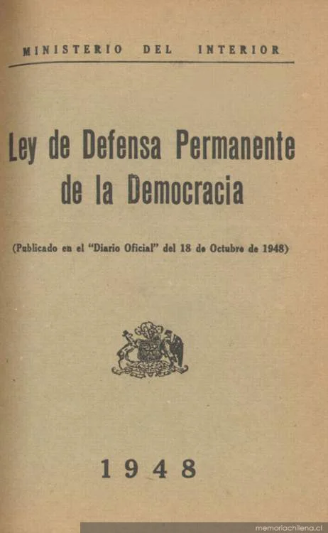 Portada ley de defensa permanente de la democracia de 1948