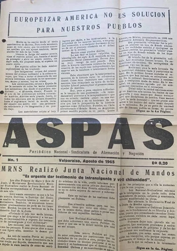 Portada edición número 1 del periódico Aspas
